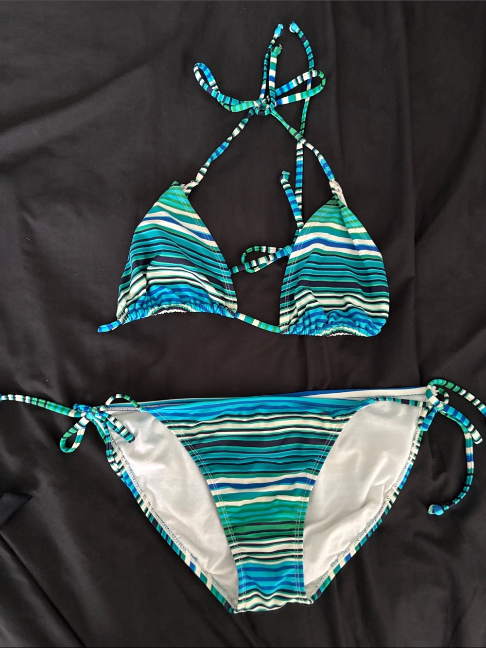 Striped Blue & Green Triangle Bikini Set